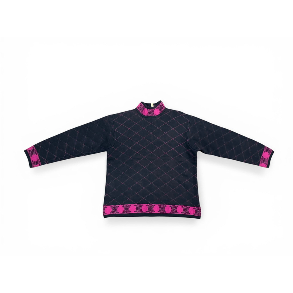 VTG RARE Celine Paris Women's Wool Sweater Argyle Mock Neck Made in Italy Sz L - Picture 3 of 12